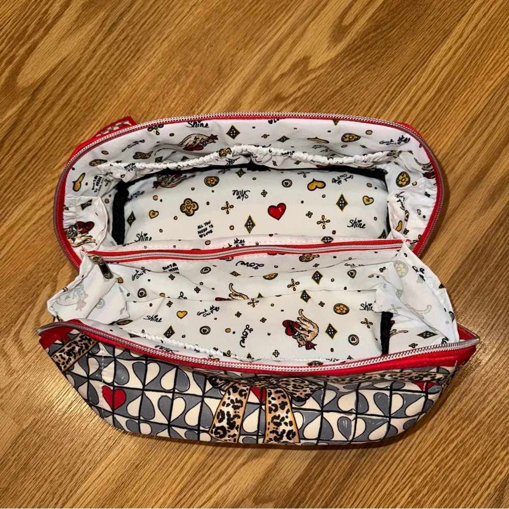 New Brighton Wild Love Zipper Makeup Case with Hearts and Animal‎ Print Detail